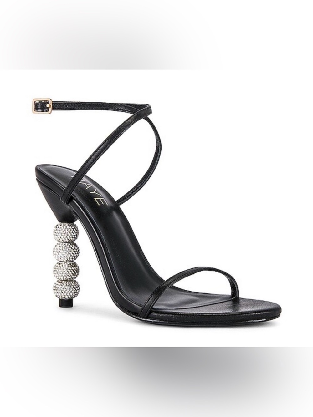 RAYE Black Crystal-Beaded Stacked Heel Strappy Sandals